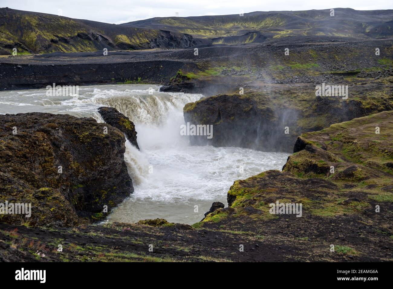 Hafragilsfoss is the very powerful waterfall on Iceland Stock Photo