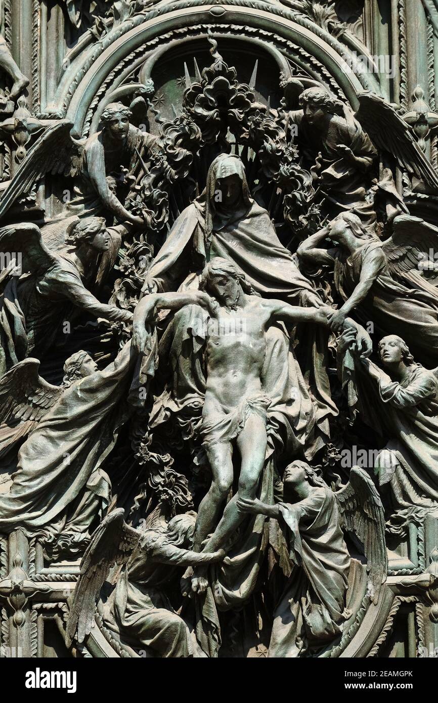 Lamentation of Christ, detail of the main bronze door of the Milan
