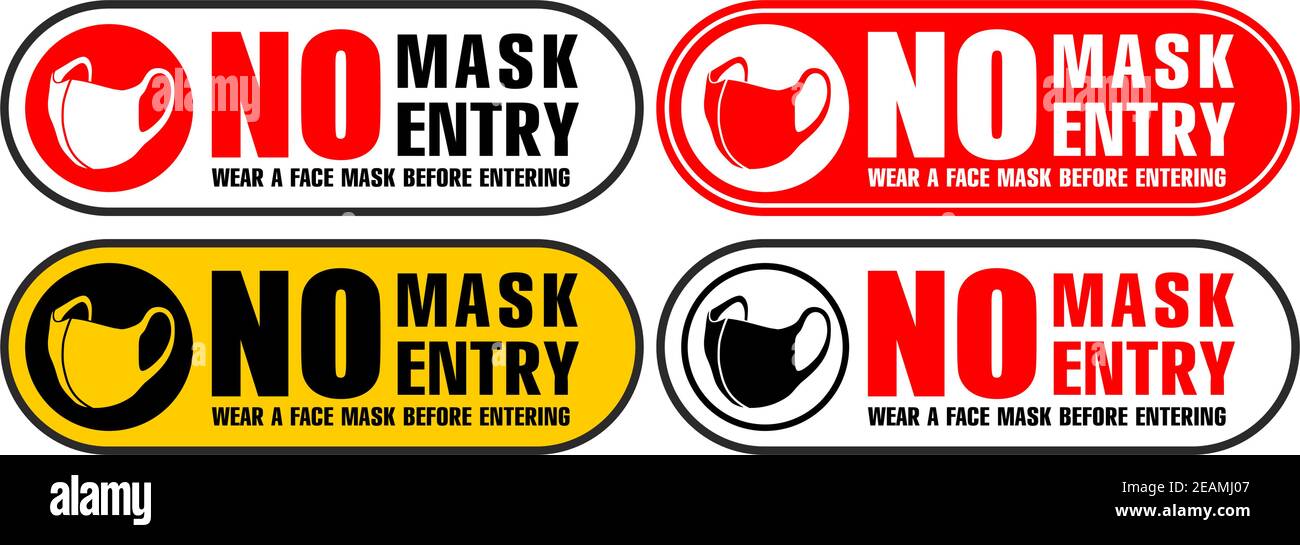 No Entry Without Face Mask or Wear a Mask door sign. Vector on transparent background Stock Vector