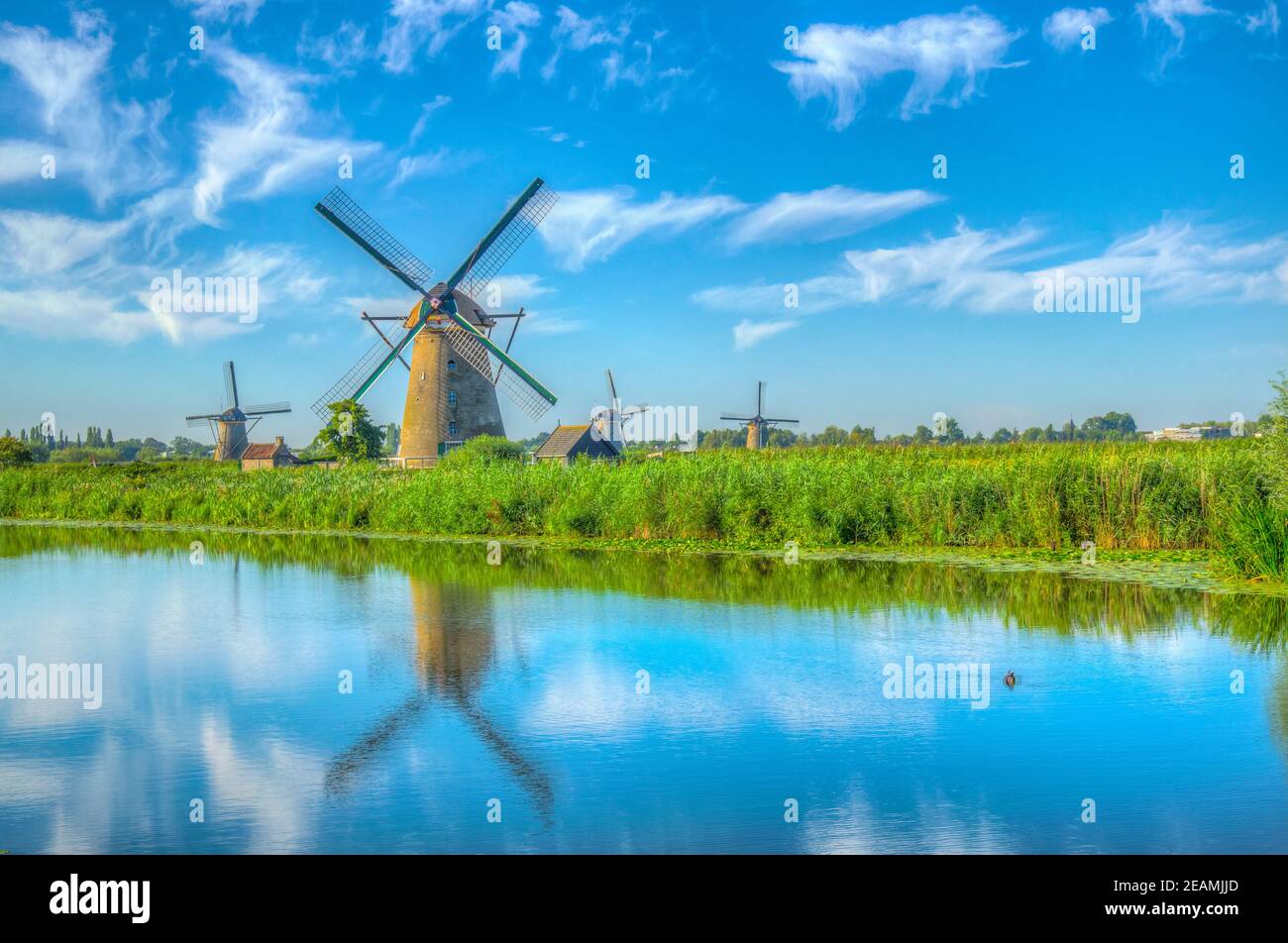 Kinderdijk Windmills Viewed During Sunny Summer Day Rotterdam Kinderdijk Windmills Viewed During Sunny Summer Day Rotterdam