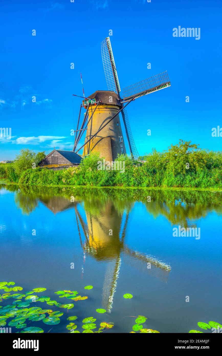 Kinderdijk Windmills Viewed During Sunny Summer Day Rotterdam Kinderdijk Windmills Viewed During Sunny Summer Day Rotterdam