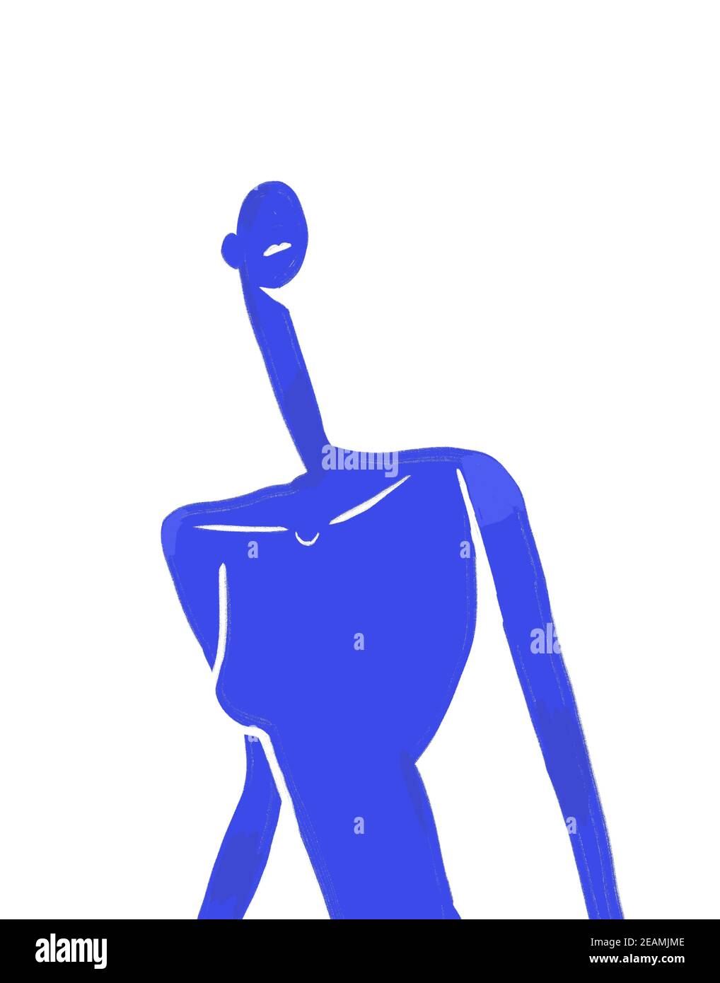 Blue Woman Silhouette Chest, Modern and abstract figure Henri Matisse Vibe. Expressionism and Fauvism Art. Hand Paint in blue for print and poster. Isolated on white Stock Photo