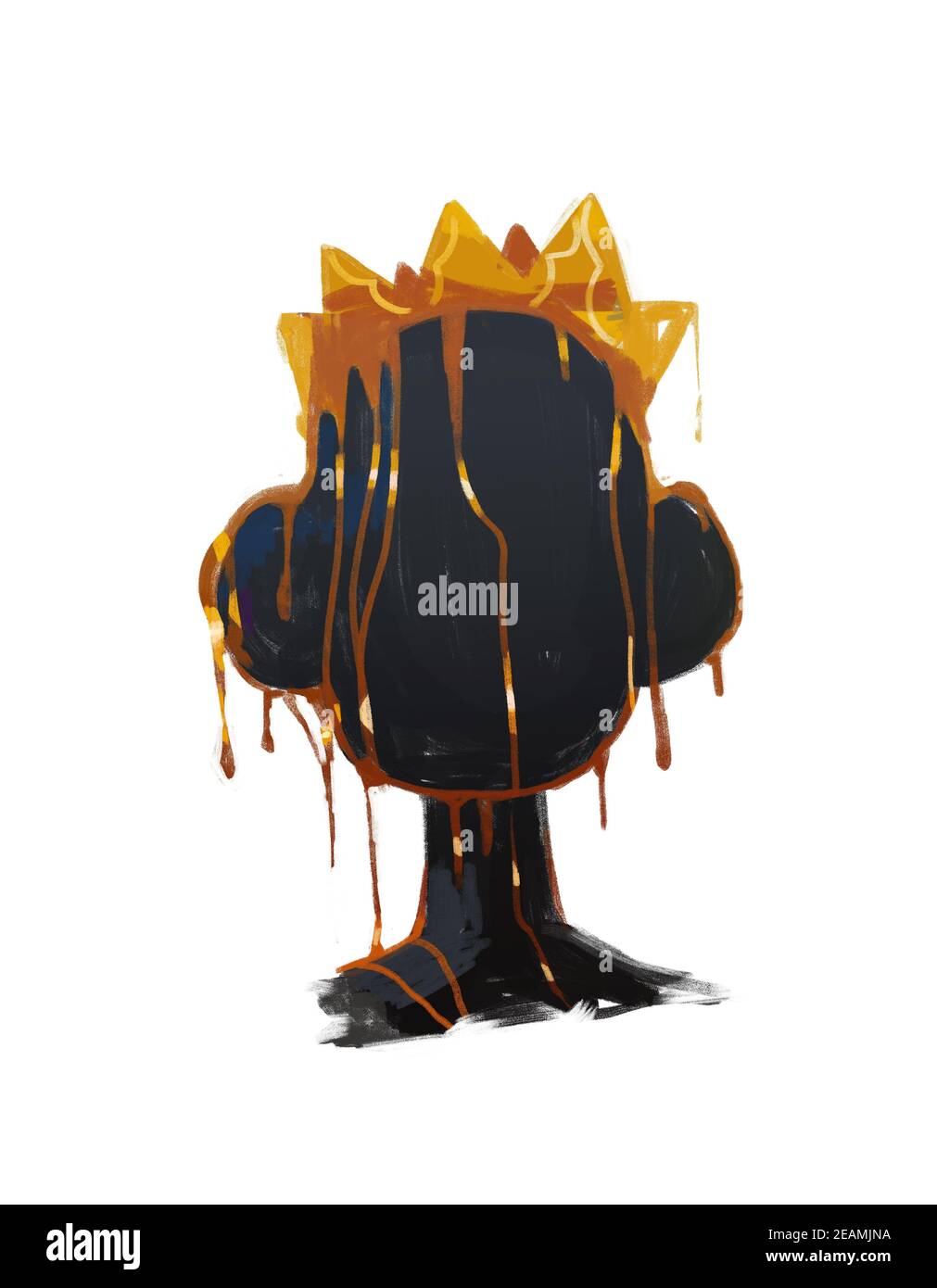Black Graffiti Faceless Portrait with melting Crown. Modern Street art style and abstract. Expressionism and basquiat vibe Art Painting for print, poster and shirt. Stock Photo