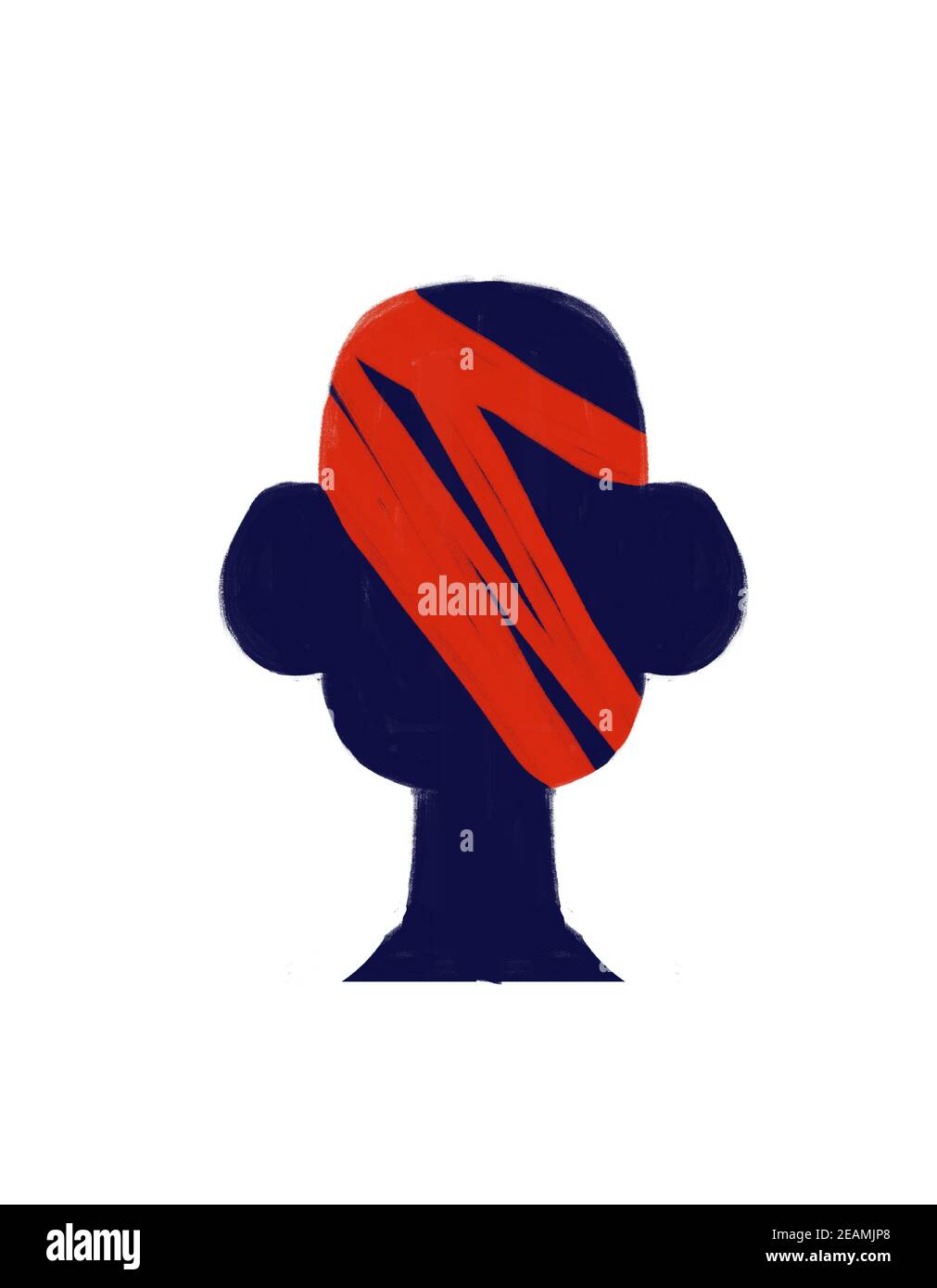 Dark Blue Silhouette portrait with red bandage on head. Avatar concept for print, logo and shirt Stock Photo