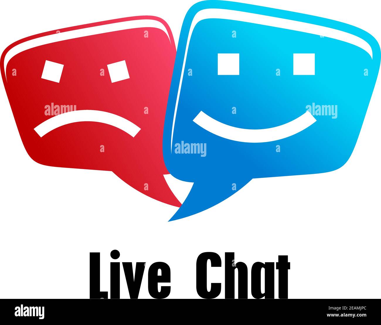 Live Chat icon with two speech bubbles with faces one unhappy in red Live Chat icon with two speech bubbles with faces one unhappy in red