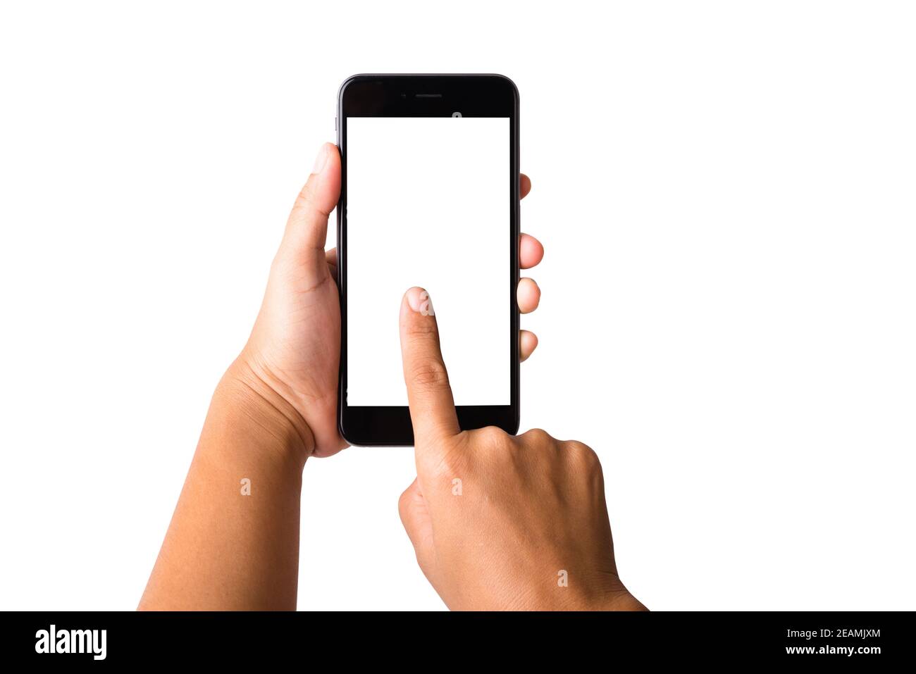 Female touch to screen on modern mobile phone Stock Photo Alamy