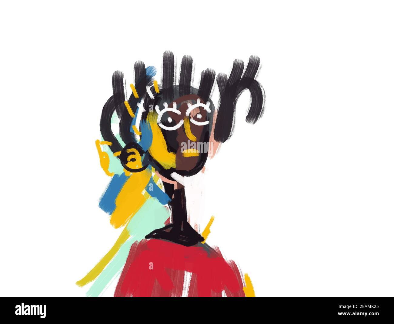 Afro Guy Portrait Painting. Expressionism and Basquiat vibe. Graffiti Art for Print, poster and decoration. Stock Photo