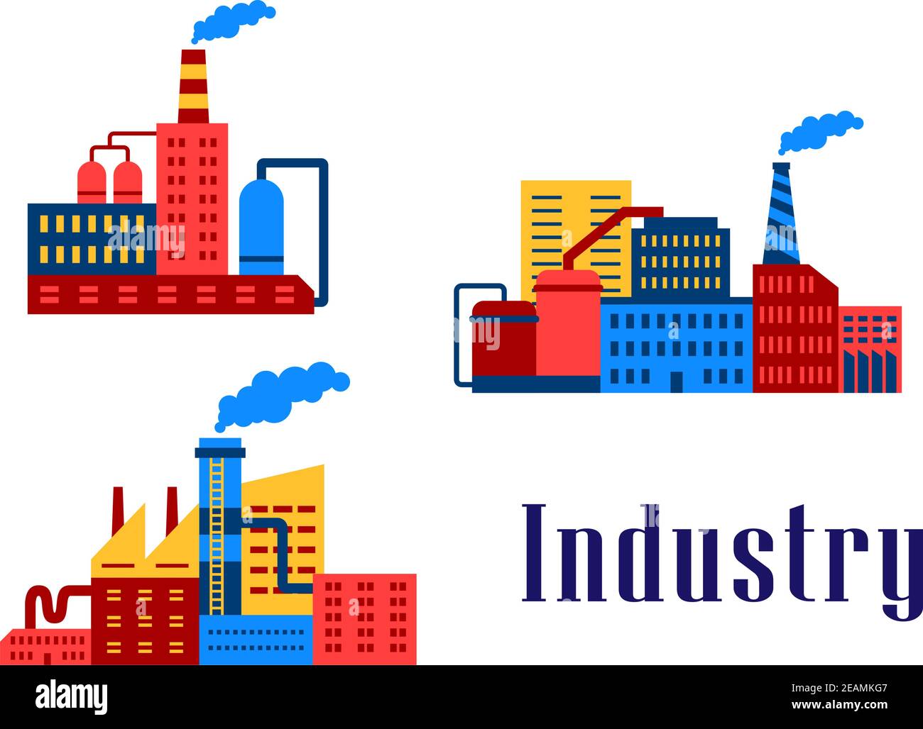 Flat factory industrial buildings set, suitable for industrial and
