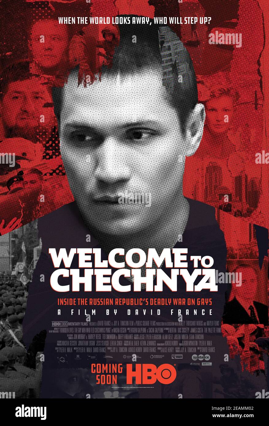 Welcome to Chechnya (2020) directed by David France and starring Olga Baranova, David Isteev and Maxim Lapunov. Documentary about a group of activists who risk their lives fighting for LGBTQ+ rights in Chechnya. Stock Photo