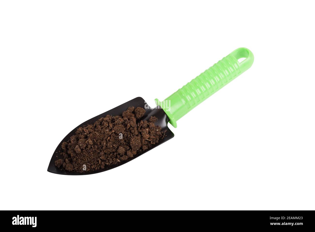 Garden scoop with soil. Isolated on white with saved path Stock Photo