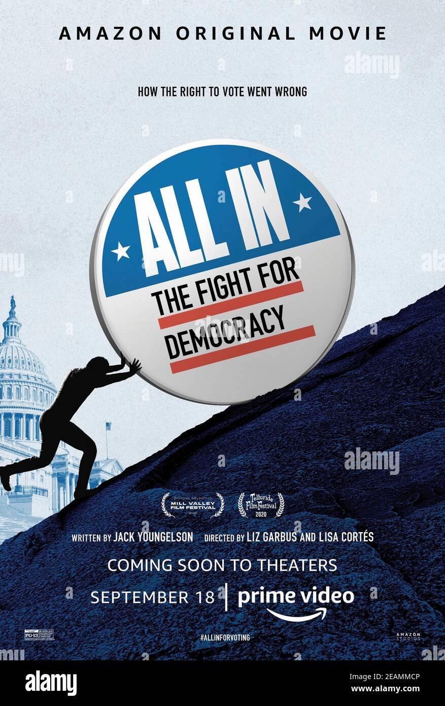 All In: The Fight for Democracy (2020) directed by Lisa Cortes and Liz Garbus and starring Stacey Abrams, Debo Adegbile and Jayla Allen. Documentary about voter suppression in the United States. Stock Photo