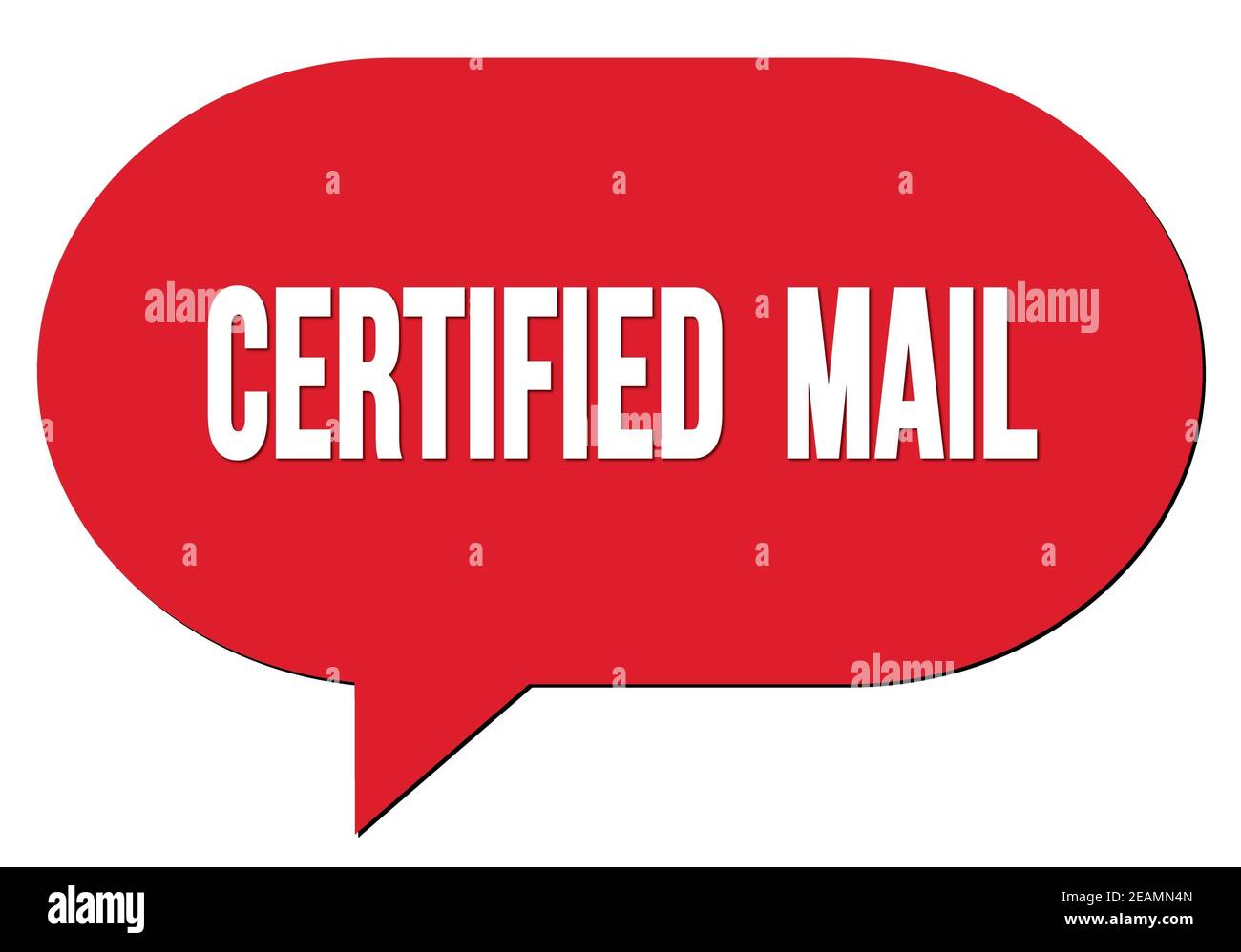 CERTIFIED MAIL text written in a red speech bubble stamp Stock Photo