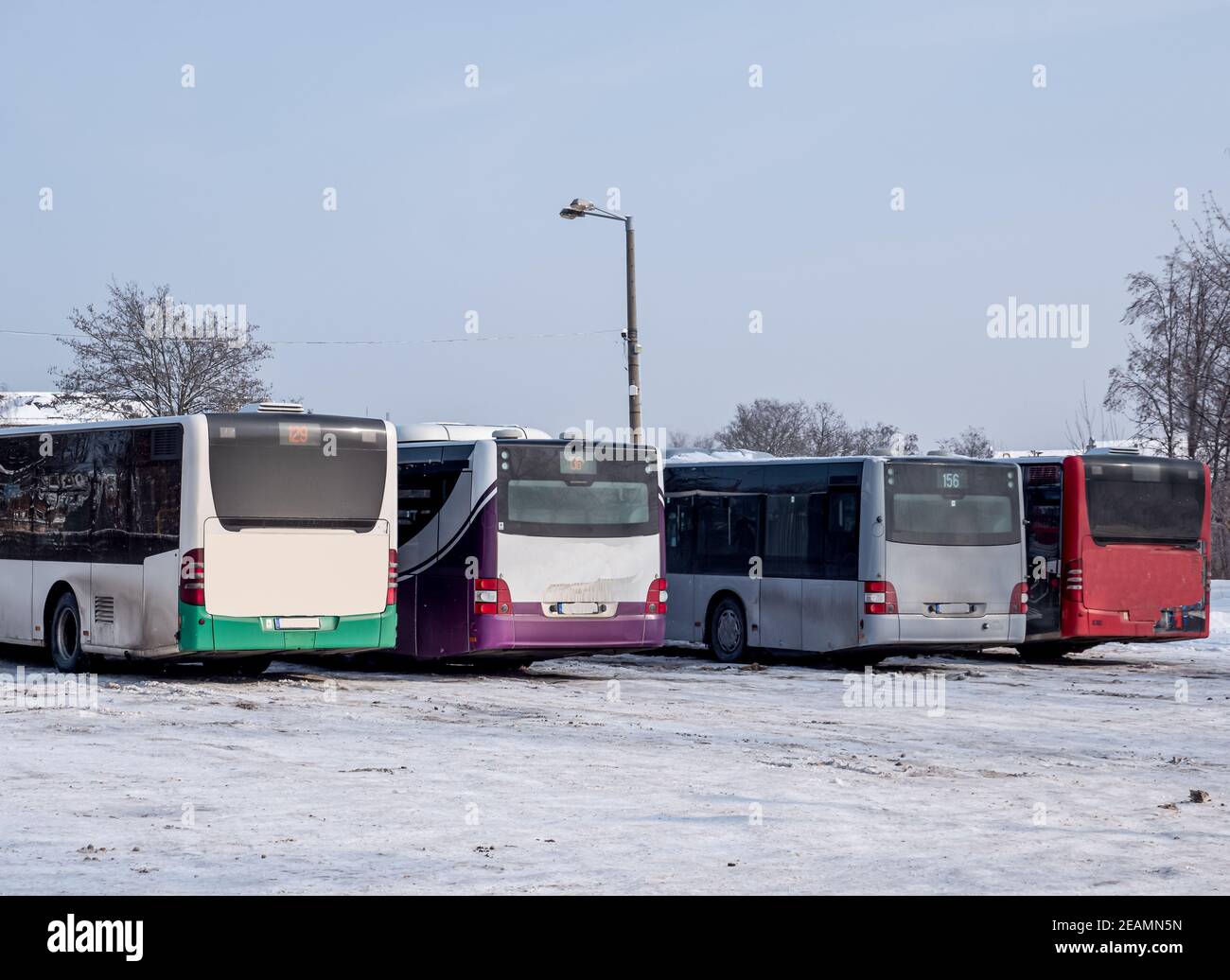 Bus cancellation due to snow chaos Stock Photo