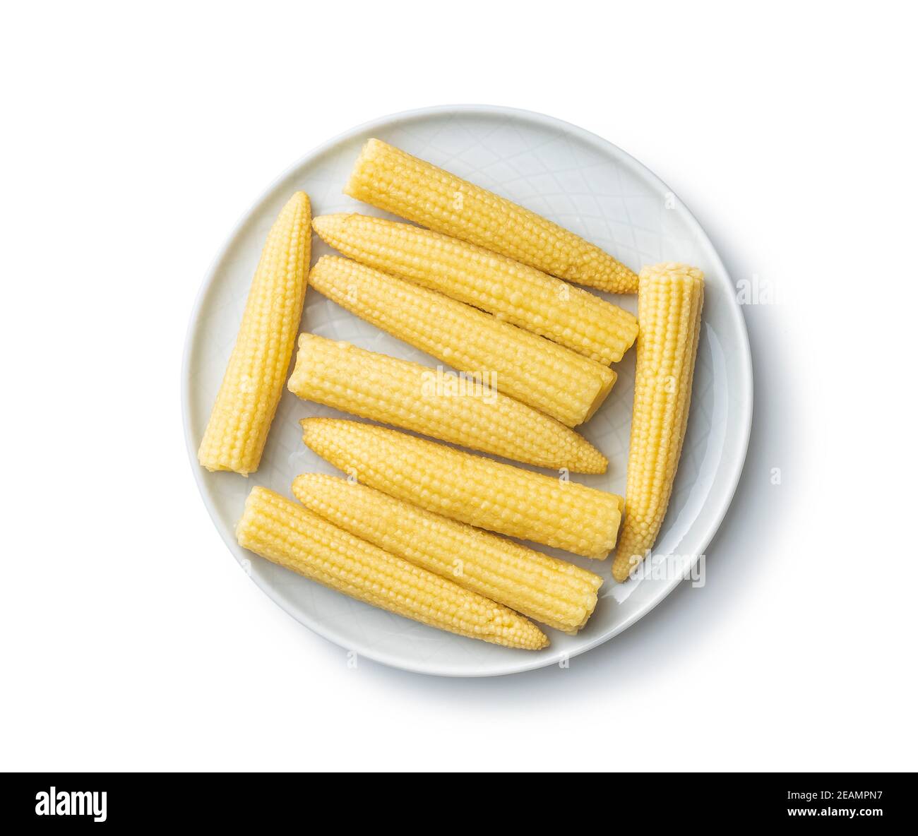 Pickled young baby corn cobs Stock Photo