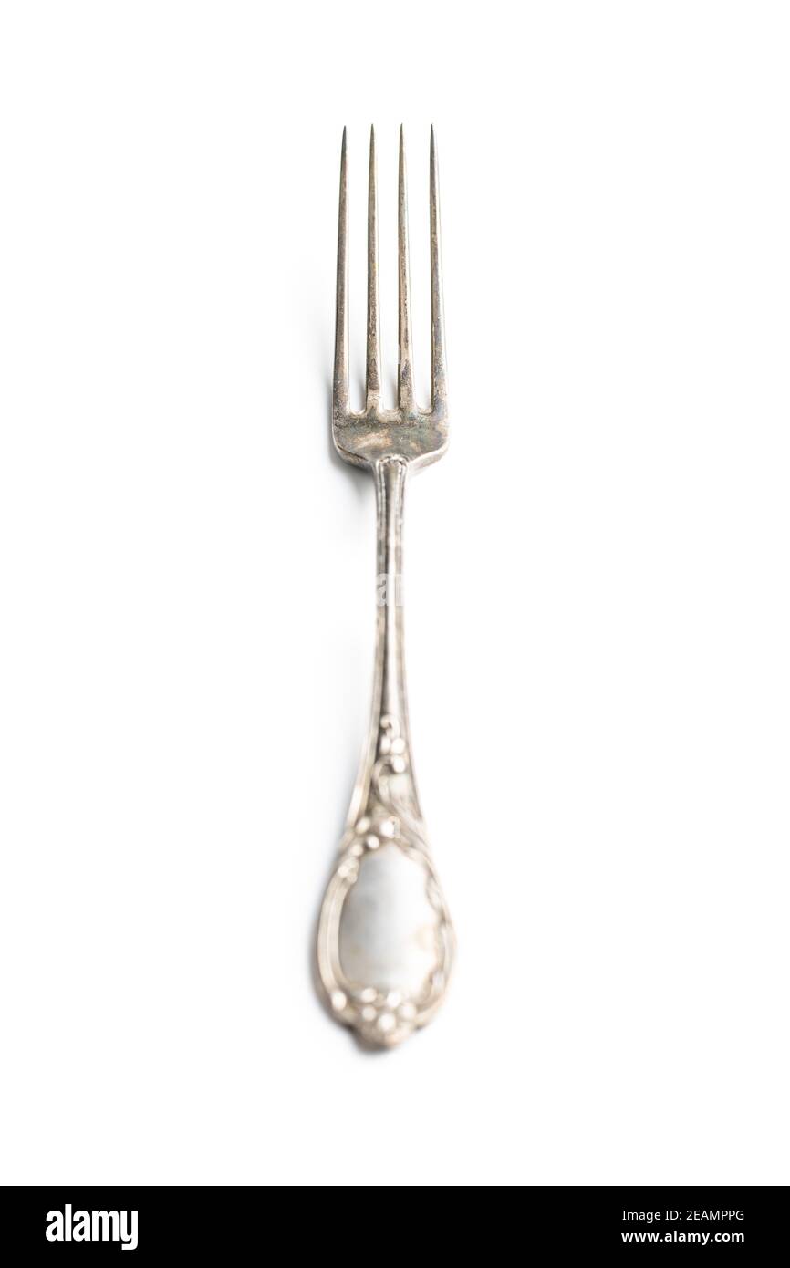 Antique silver fork isolated on white background Stock Photo Alamy