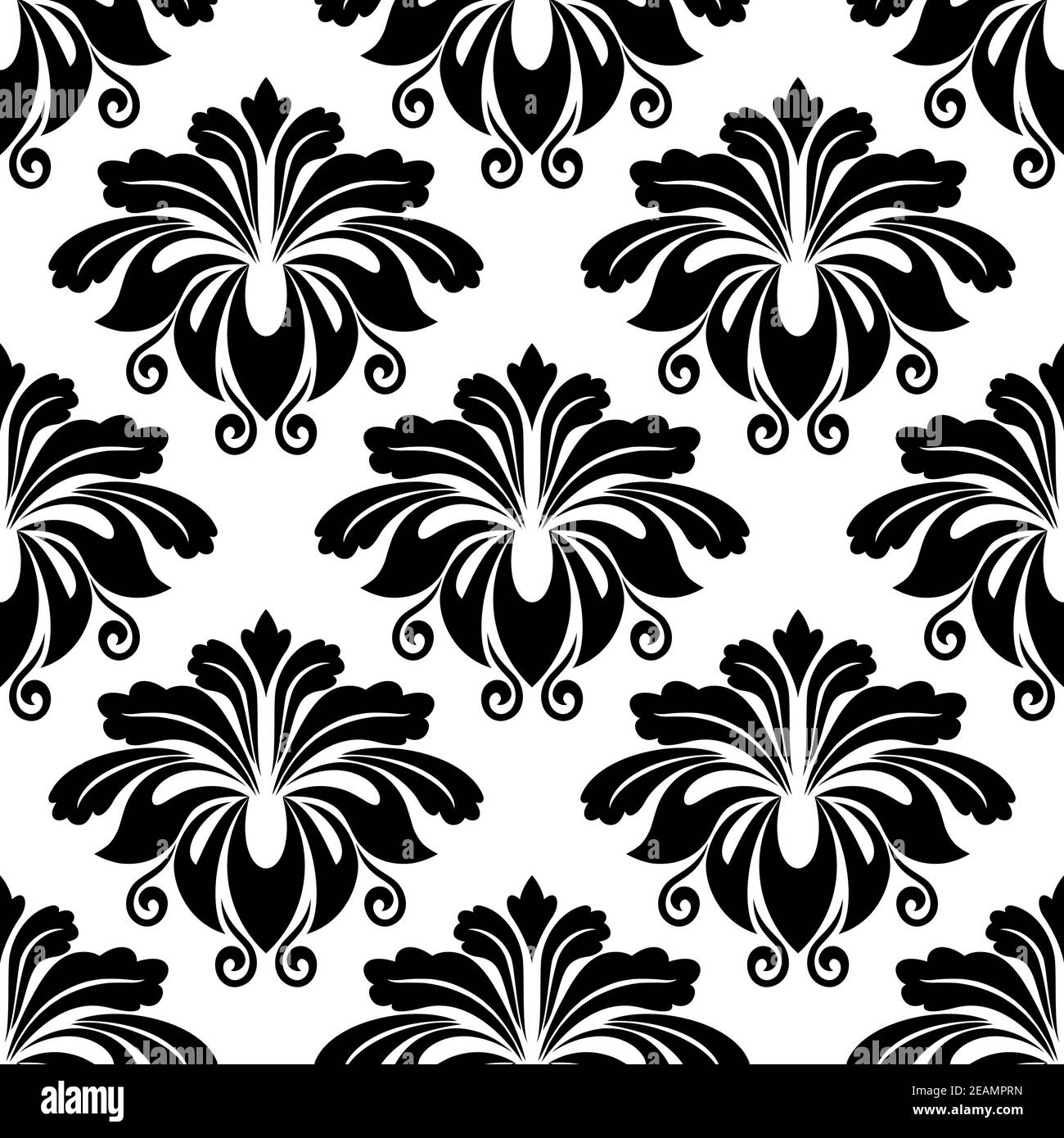 Black and white dainty floral seamless pattern background for wallpaper or fabric design in square format Stock Vector