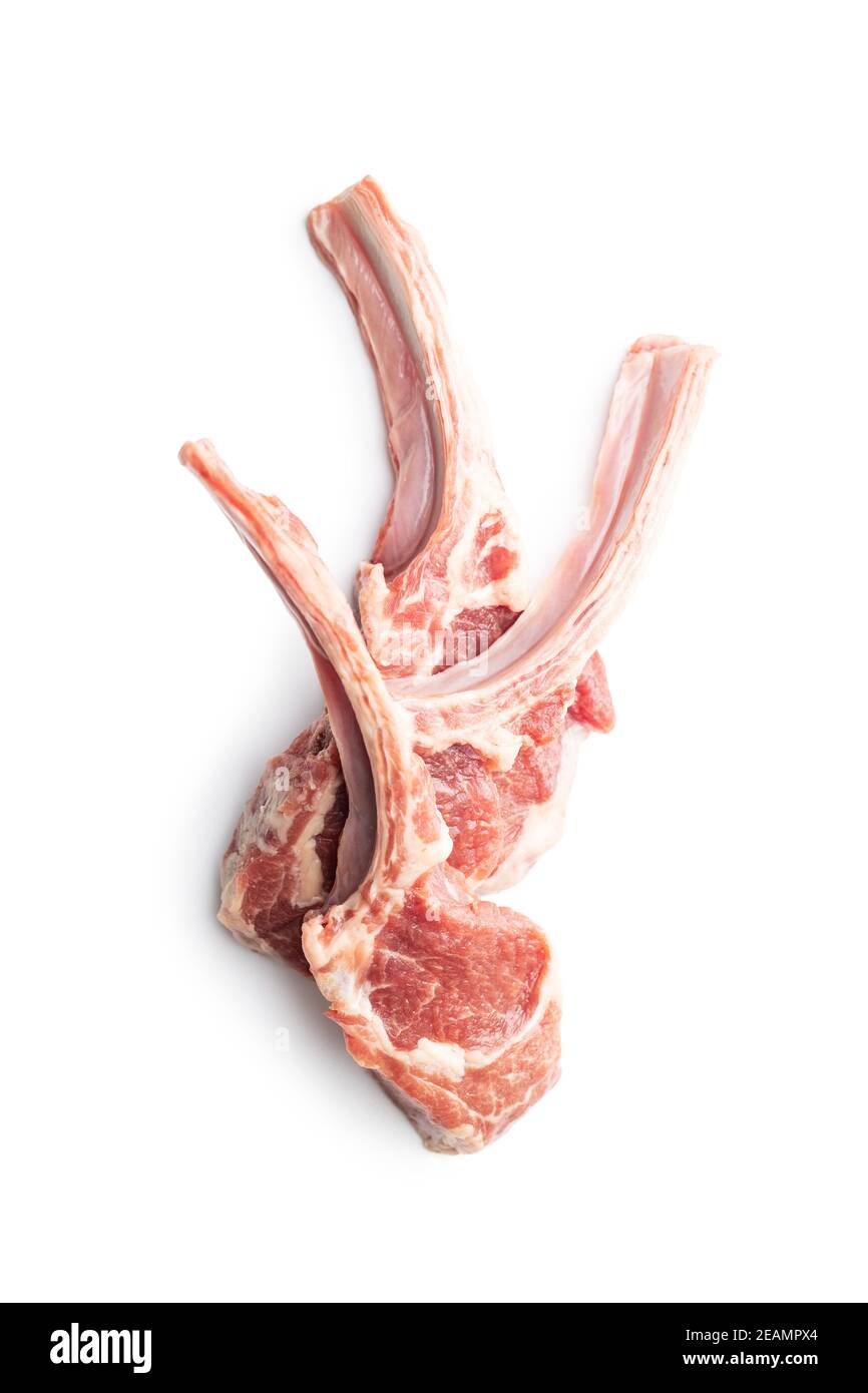 Slices raw lamb chops. Stock Photo