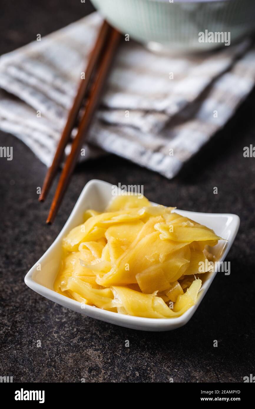Pickled sushi ginger slices Stock Photo