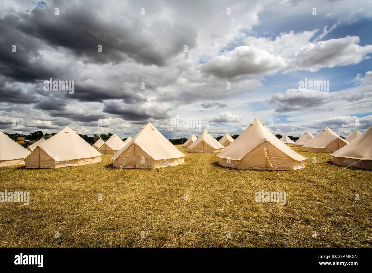 classic bell tents at festival in UK Stock Photo
