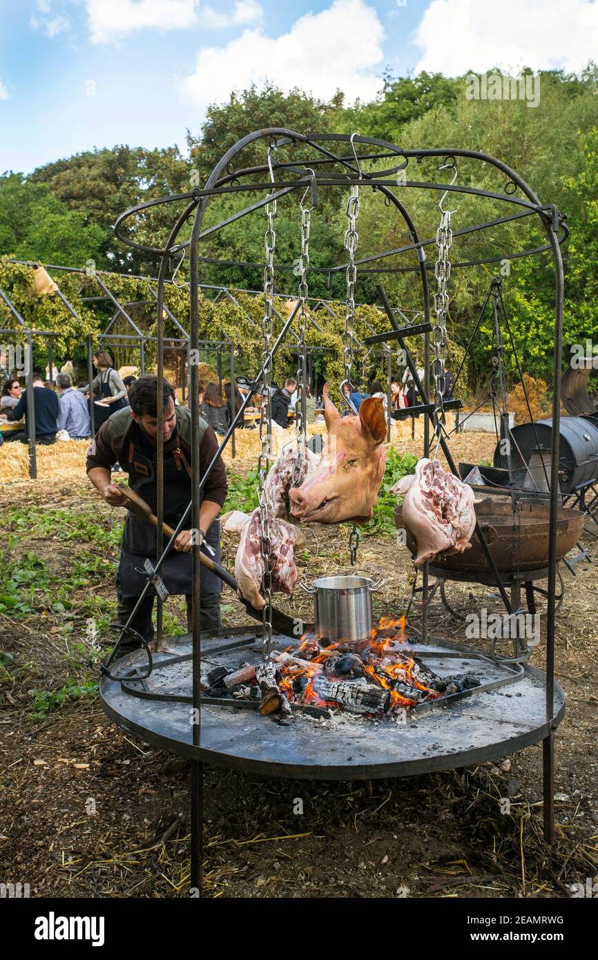 GREAT BRITAIN / England / Hertfordshire/ Live fire cooking Stock Photo