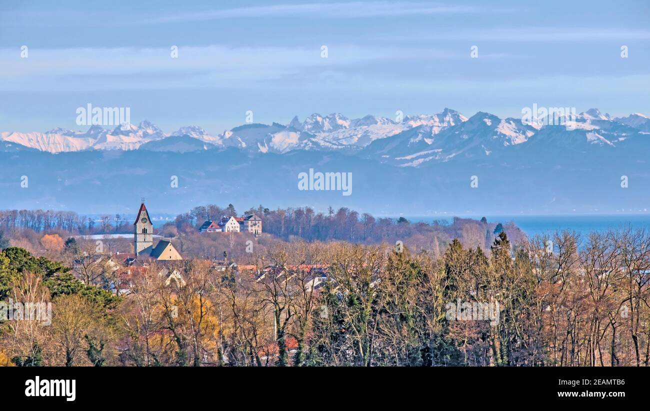 Alpenpanorama  Hagnau am Bodensee Stock Photo