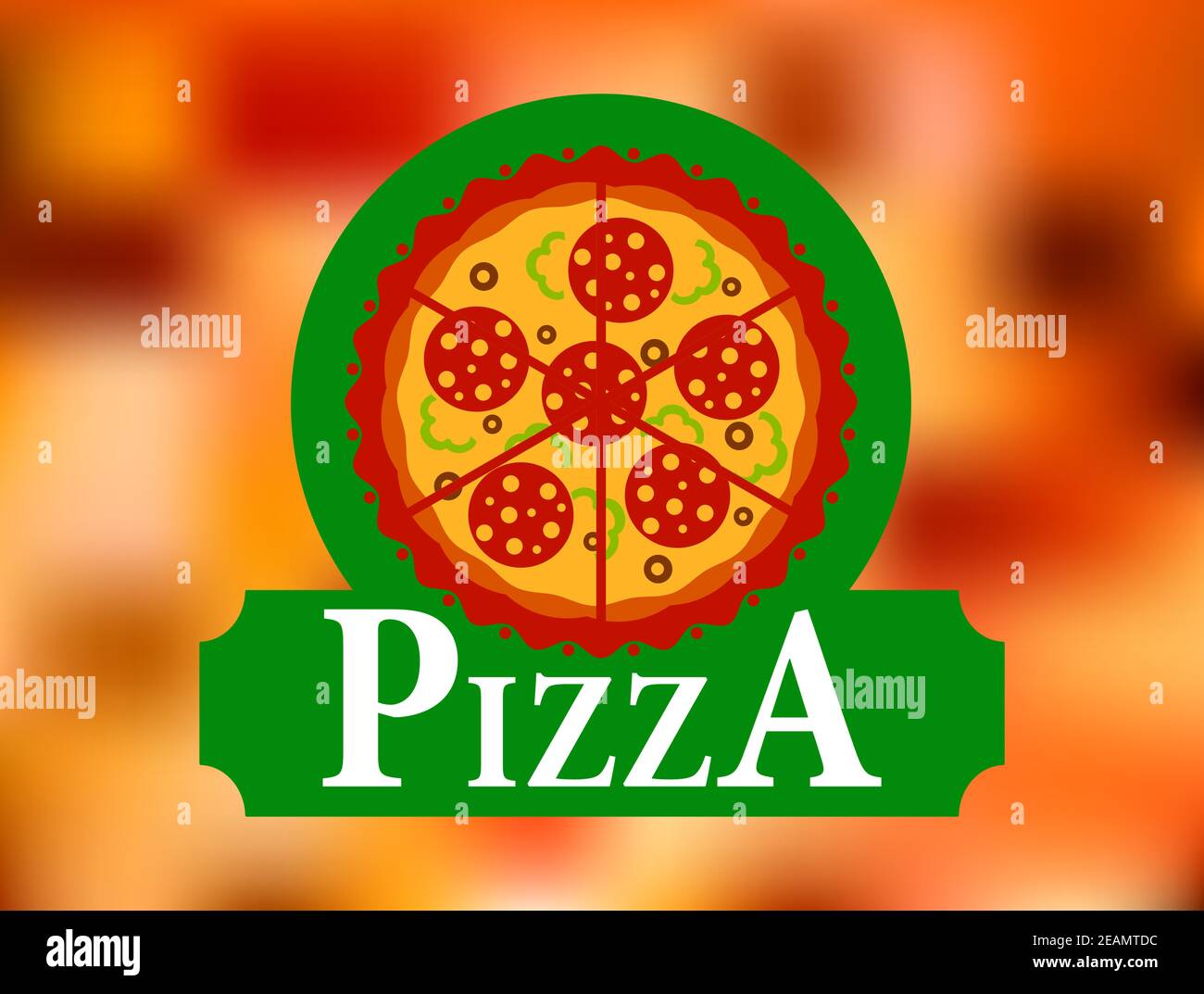 italian round colored pizza label on red tint blurred background for ...