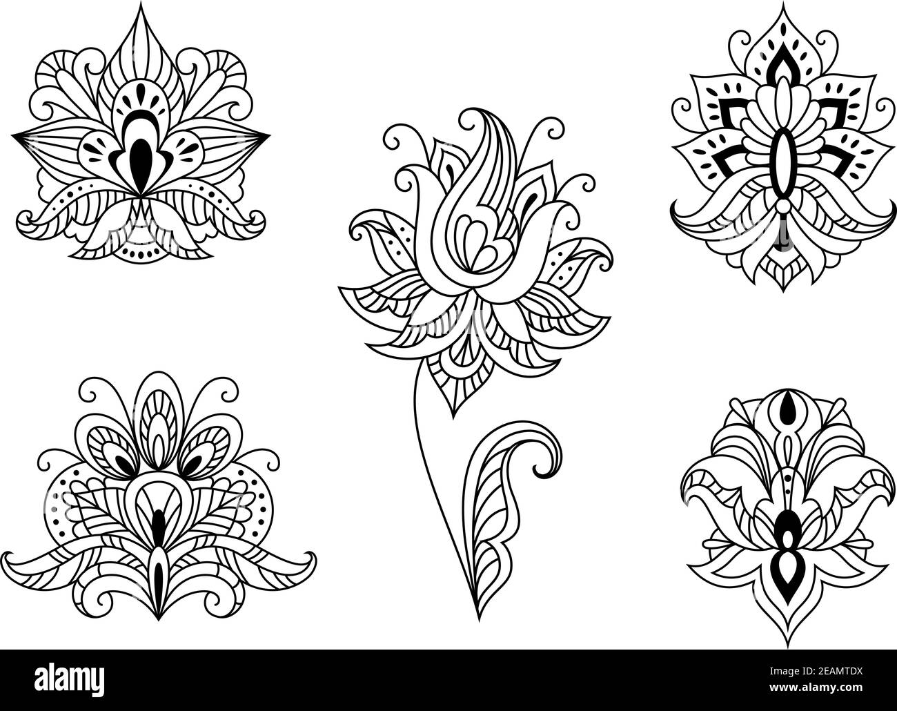 Ornate calligraphic black and white floral motifs of Persian ...