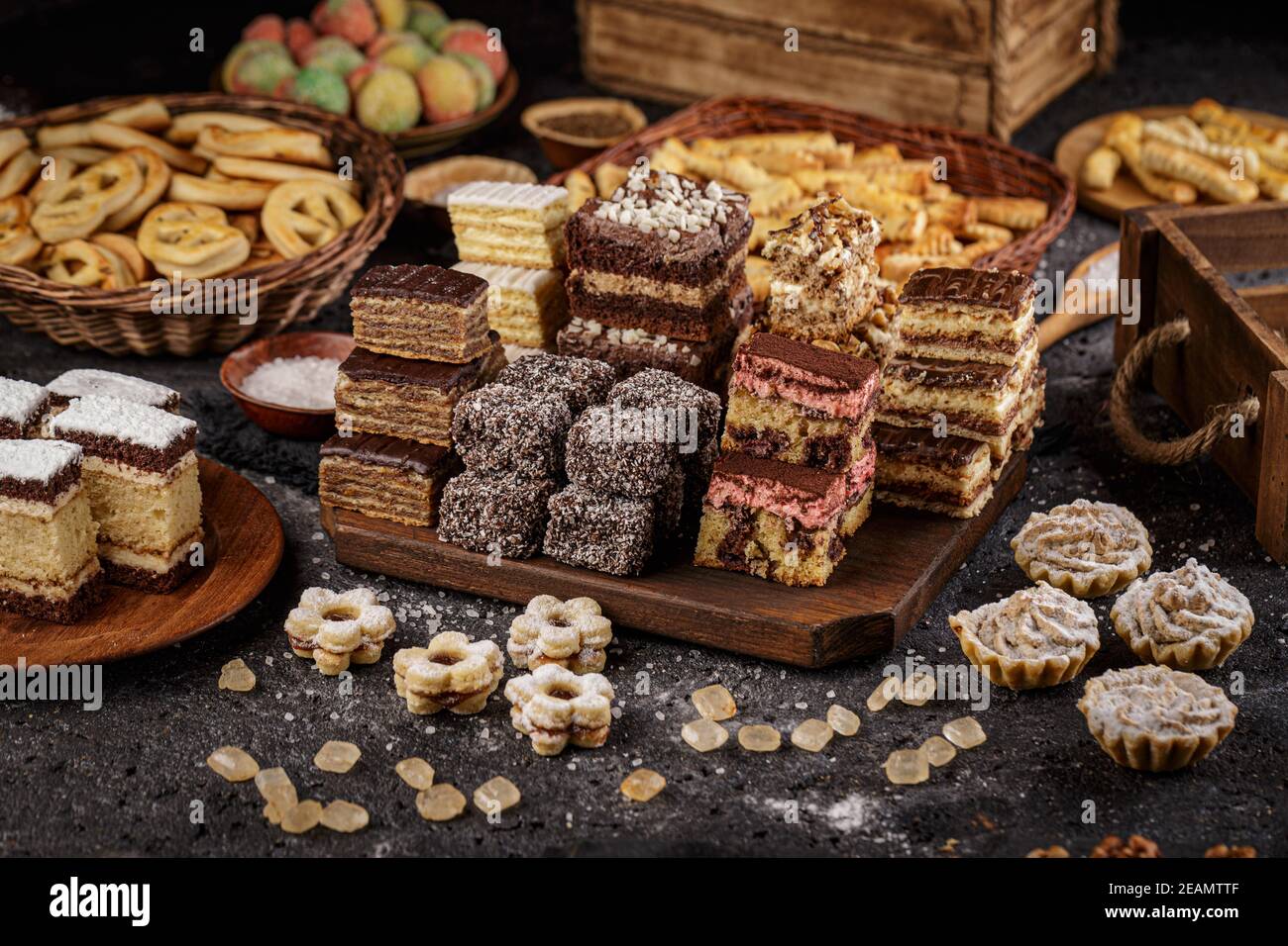 Assorted different mini cakes Stock Photo