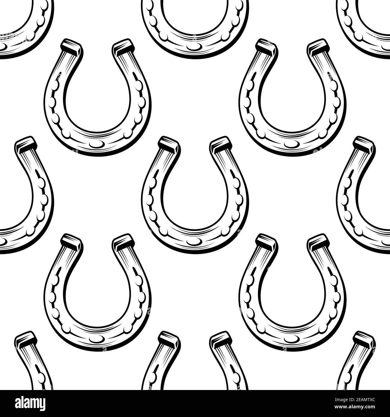 Seamless background black and white pattern of lucky horseshoes in square format for luck concept design Stock Vector
