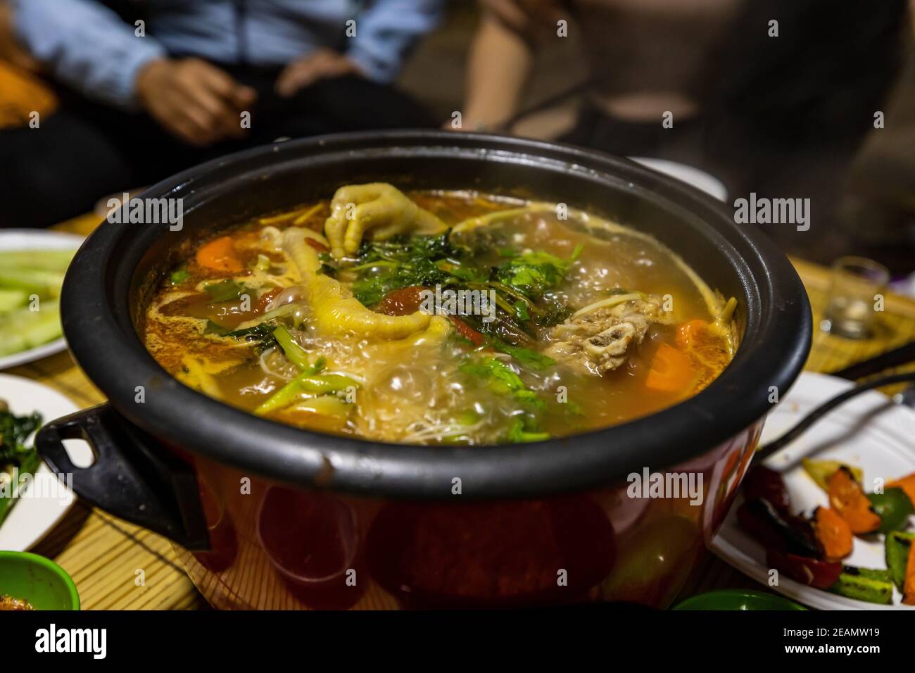 Korean cuisine hot pot with meat and seafood Stock Photo - Alamy