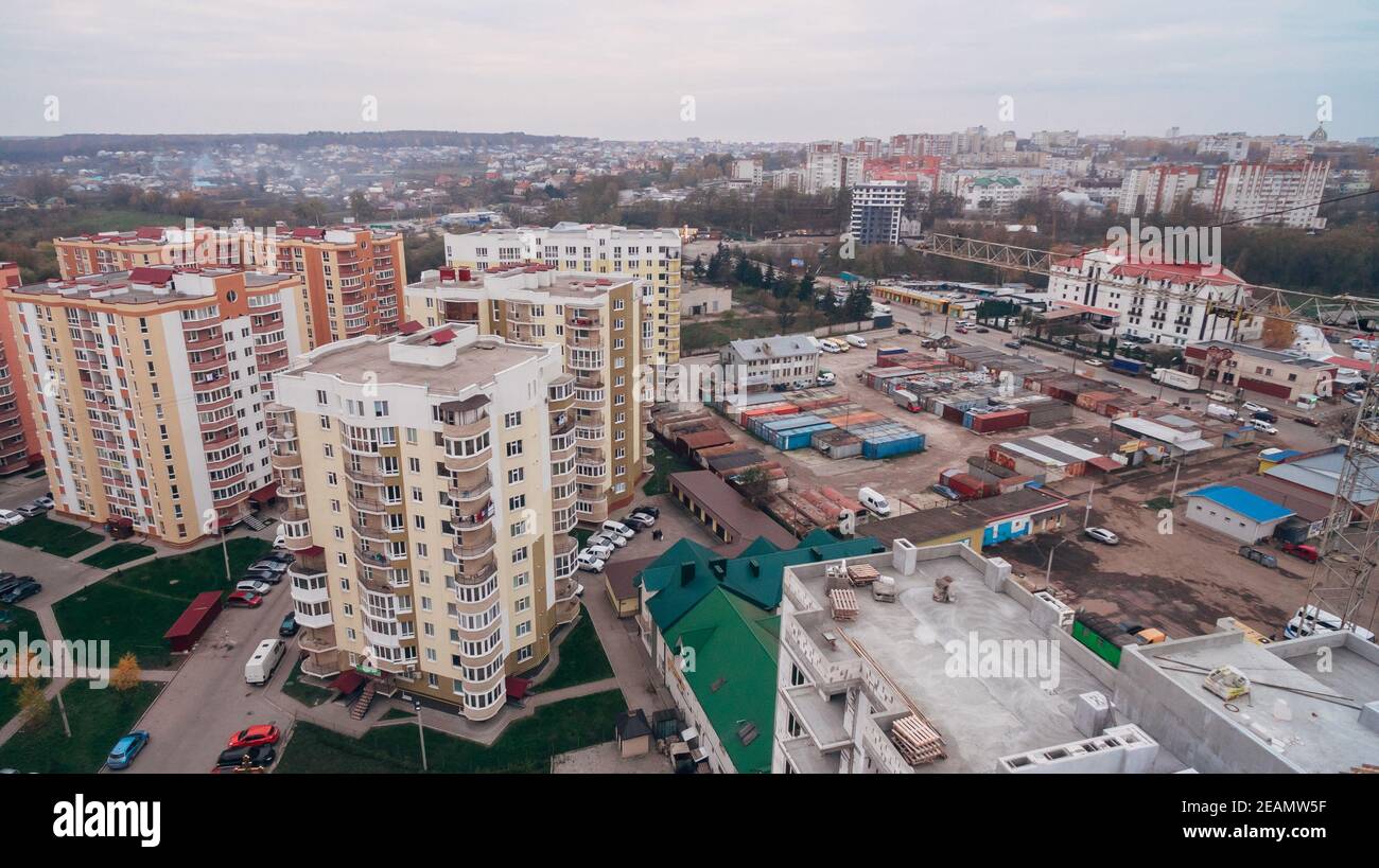 Aerial View of New Microdistrict in the Town Stock Photo