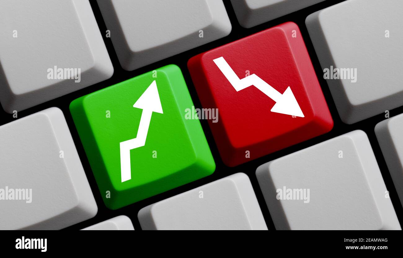 Arrows up and down with green and red color on computer keyboard Stock ...