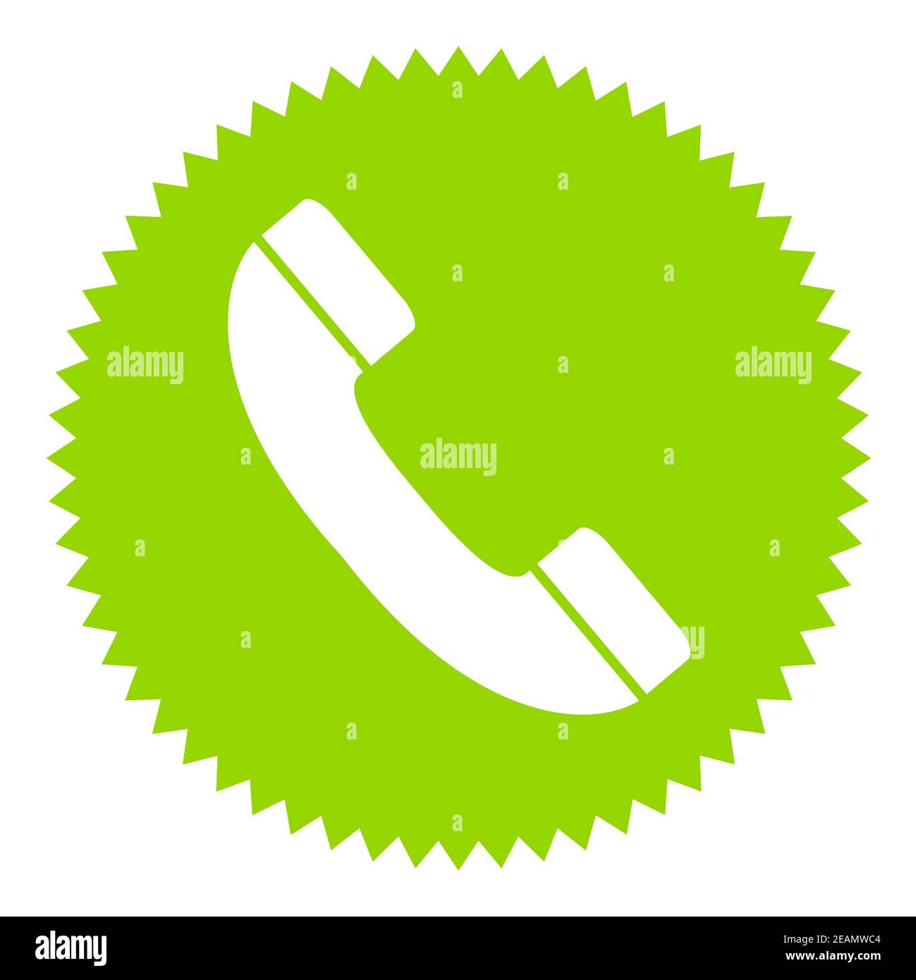 Round green jagged button with telephone icon Stock Photo - Alamy