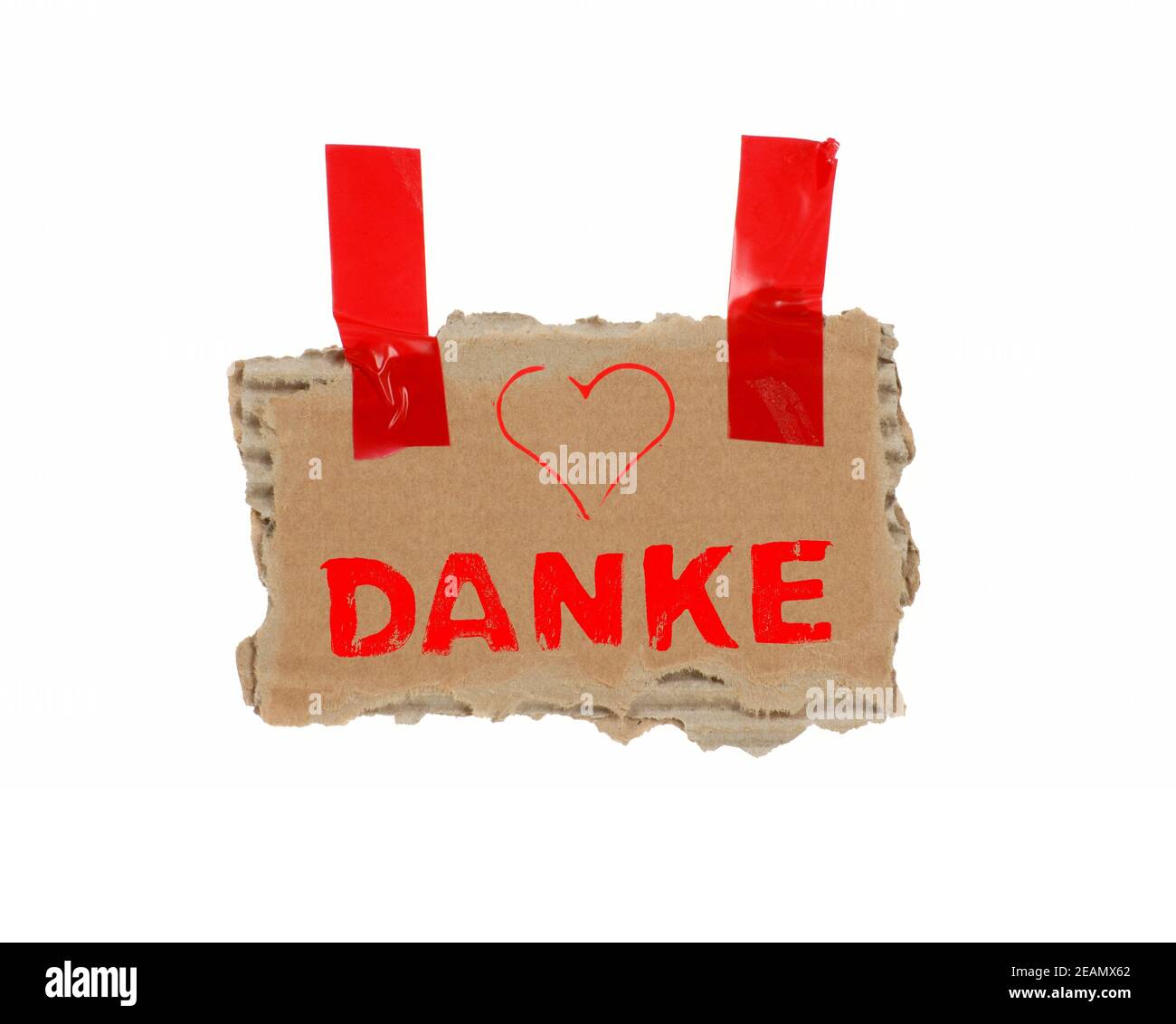 Thank you in german language on brown cardboard with adhesive tape