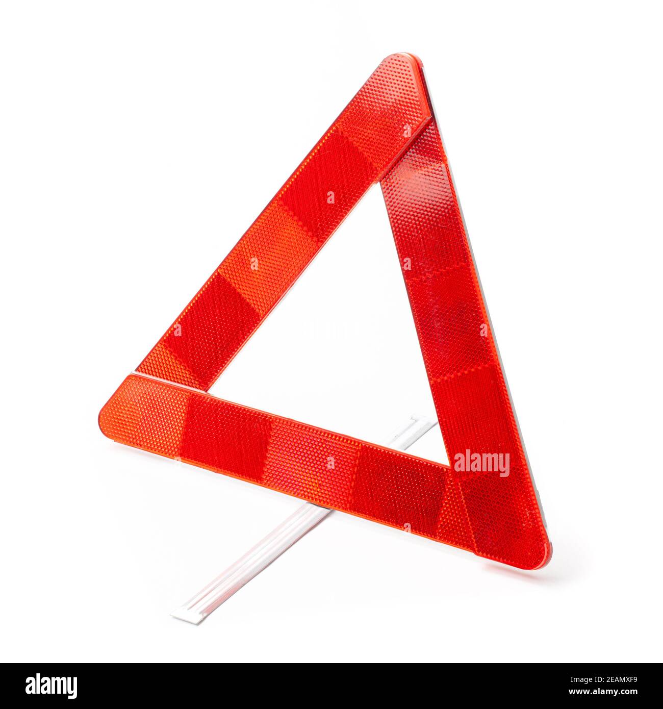Collapsible red road triangle isolated on white background Stock Photo