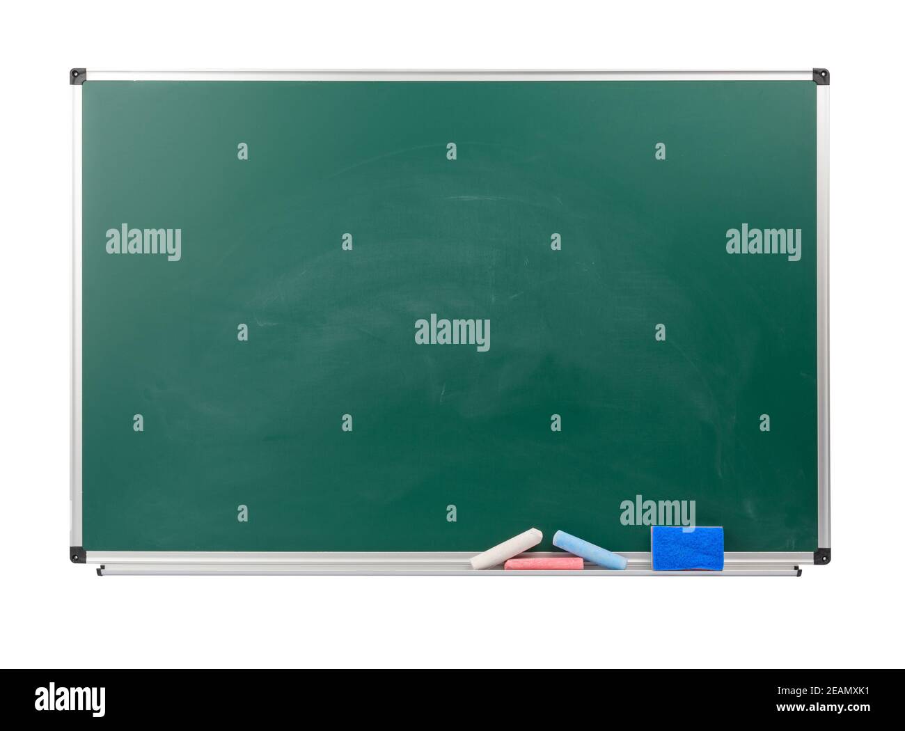 blank green school chalk board isolated on white background, copy space ...