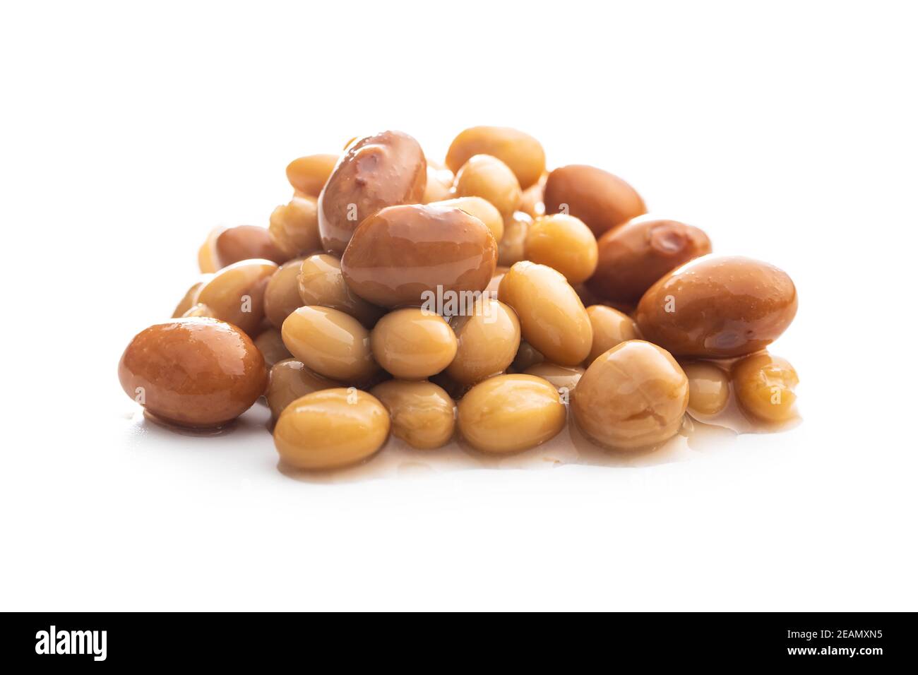 Mix of legume beans and chickpeas in sauce. Stock Photo