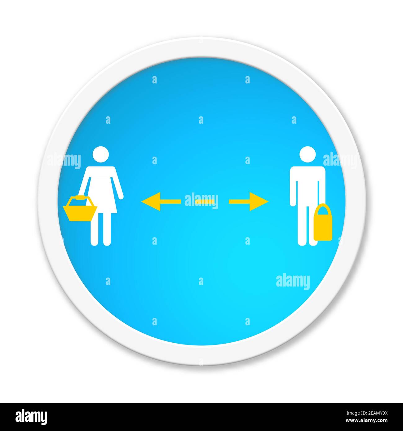 Blue Button: Distance in supermarket between two people Stock Photo