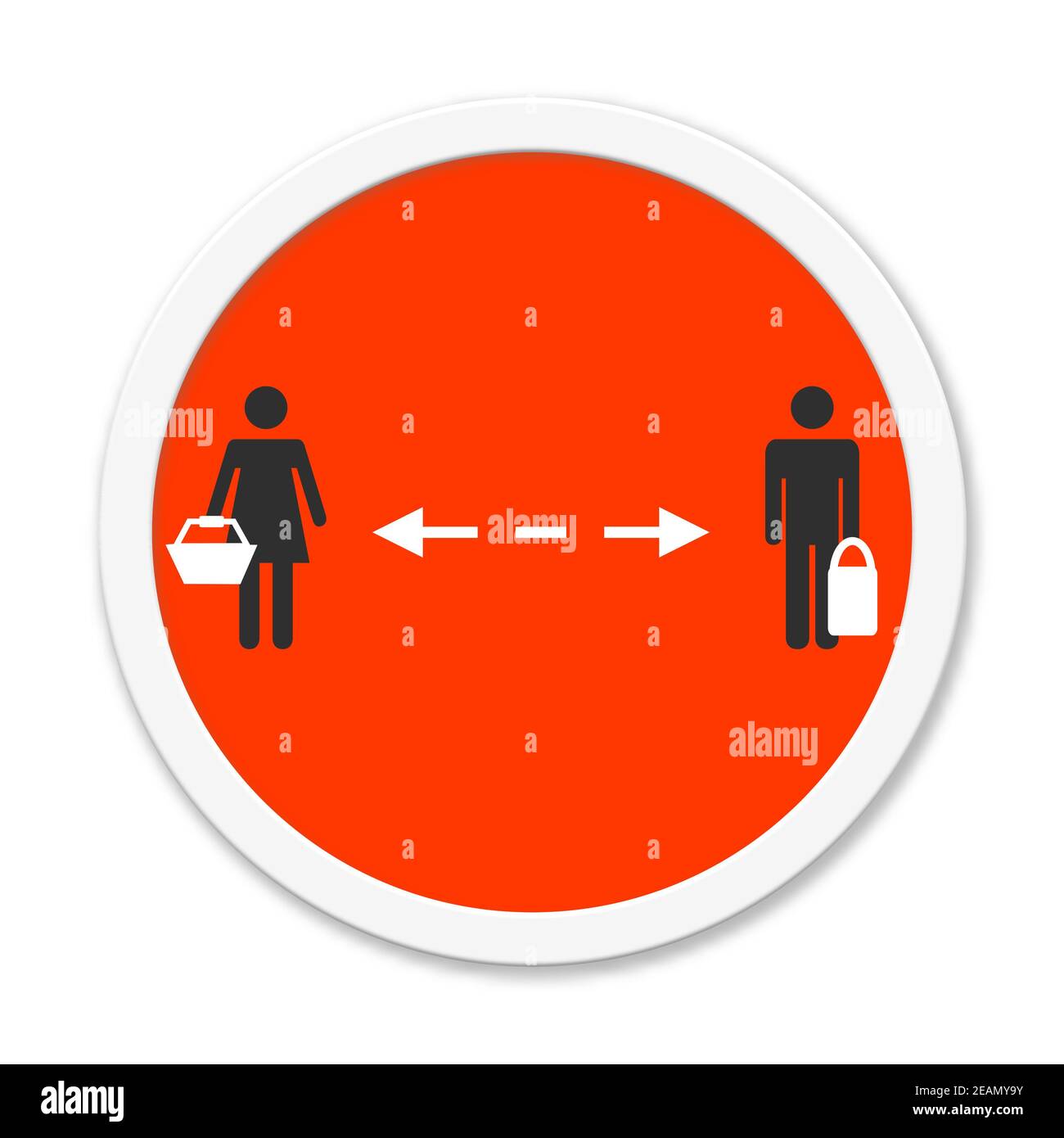 Red Button: Distance in supermarket between two people Stock Photo