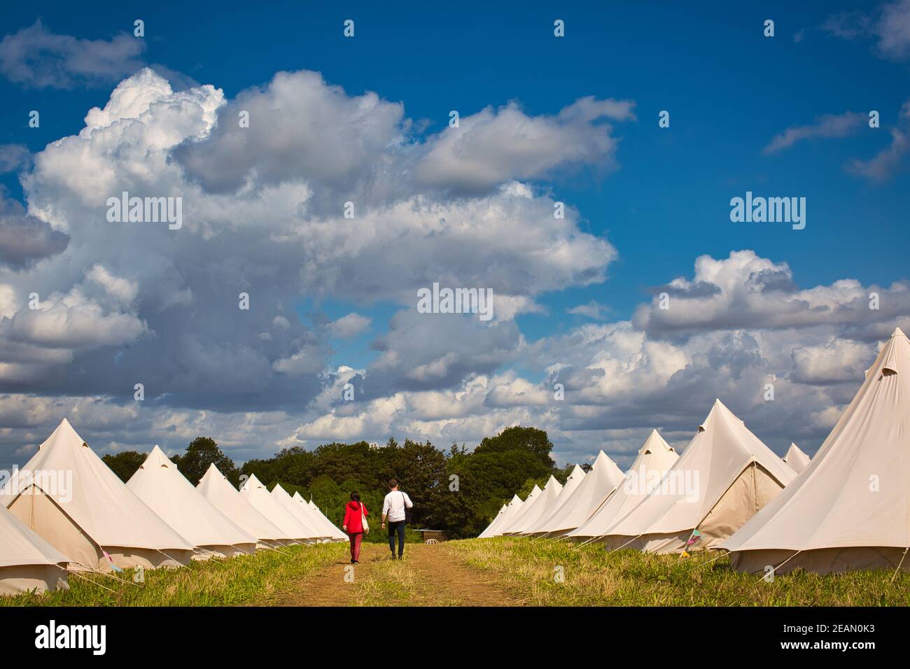 Classic bell tents with peopel at food festival in UK Stock Photo
