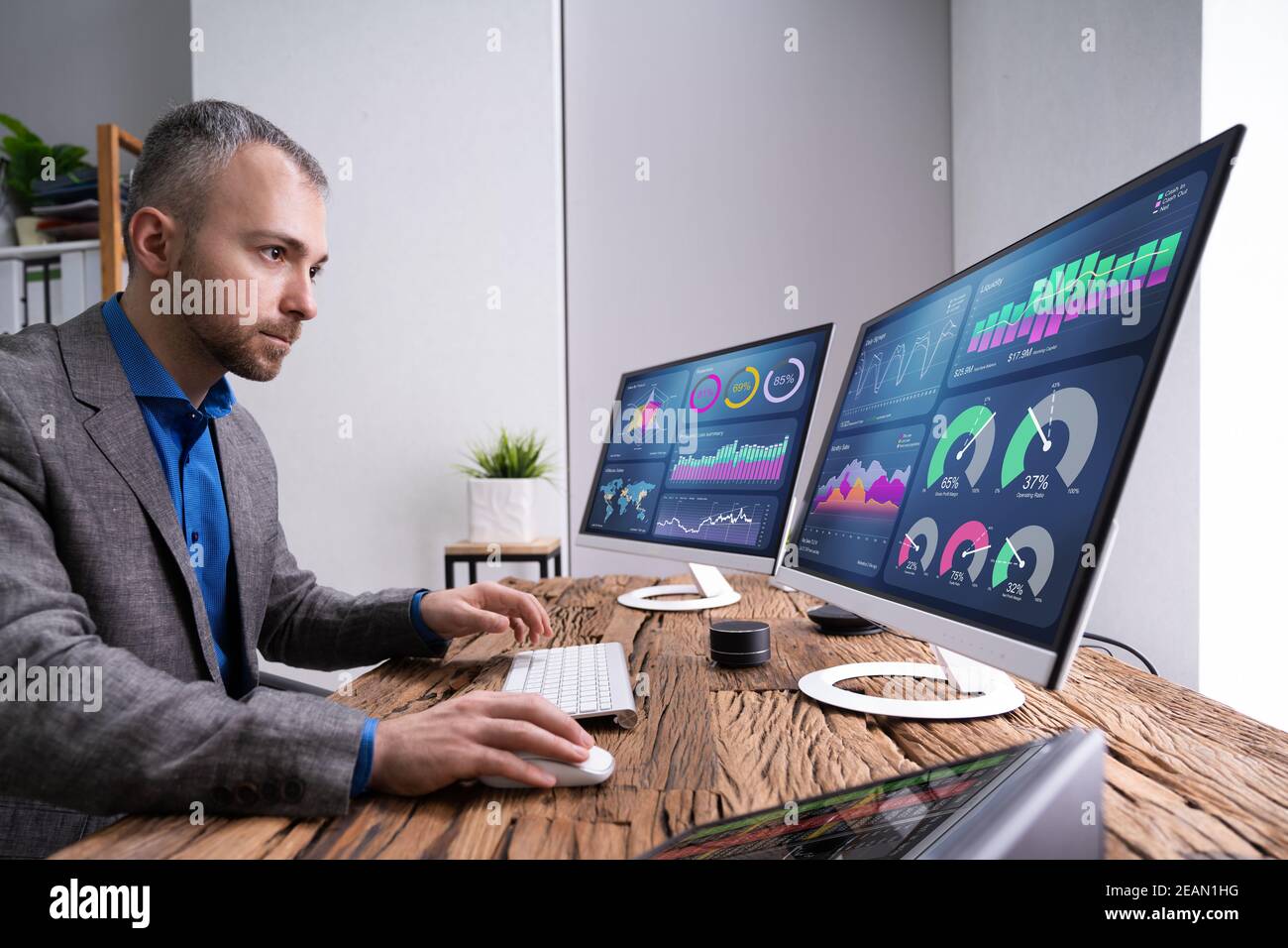 Financial Analyst Or Advisor Using KPI Data Technology Stock Photo