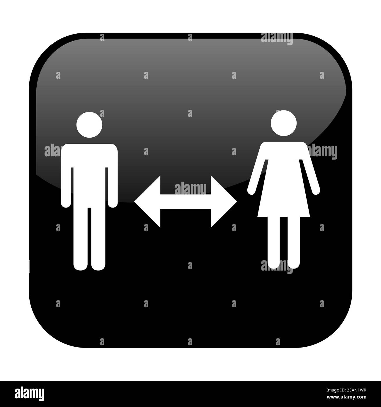 Social distancing symbol on black Button Stock Photo