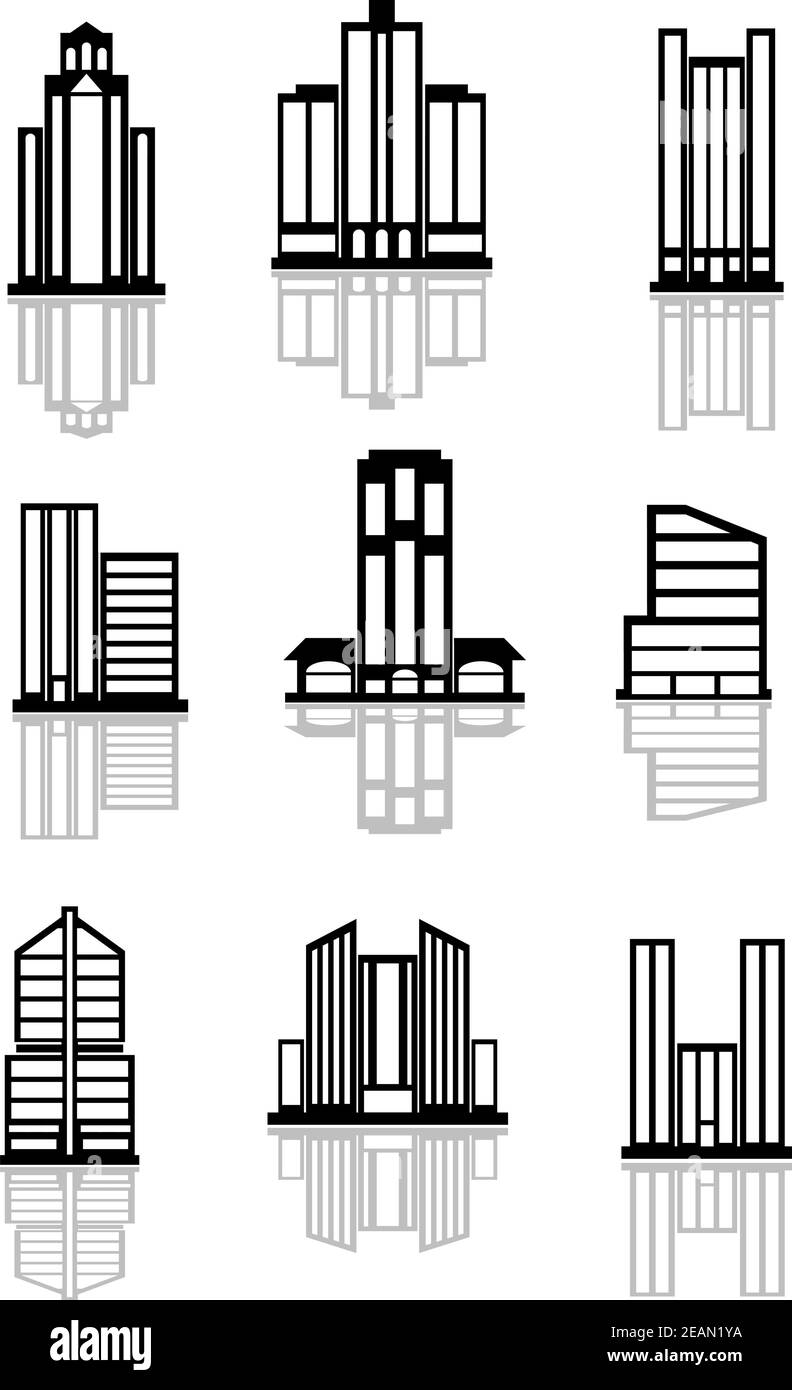 Skyscraper and office building icons isolated on white background for ...