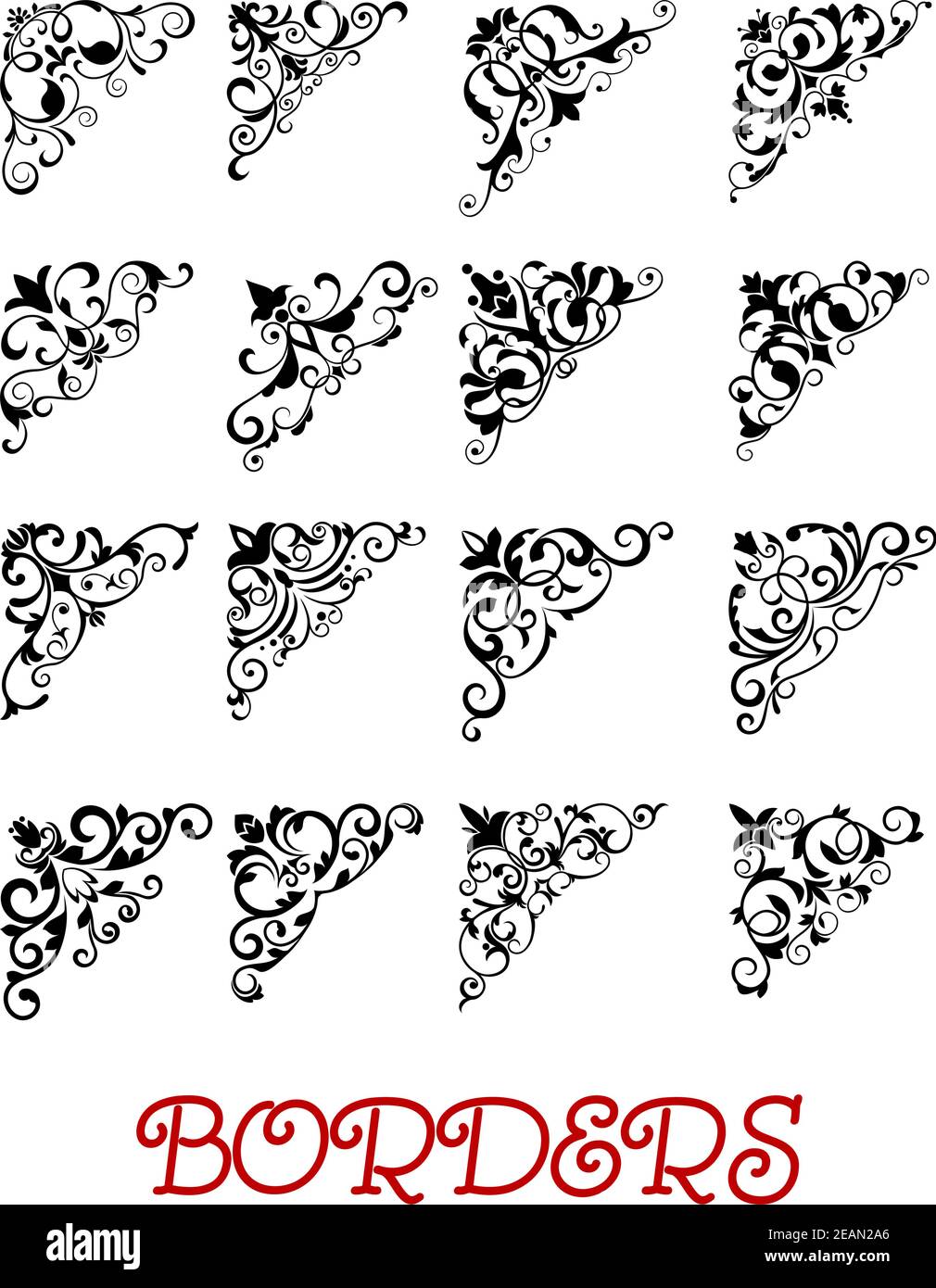 Border decorative retro elements set isolated on white for
