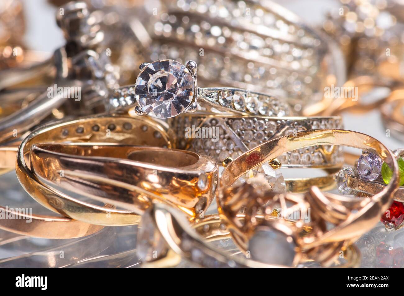 Lots of old gold rings with stones Stock Photo Alamy
