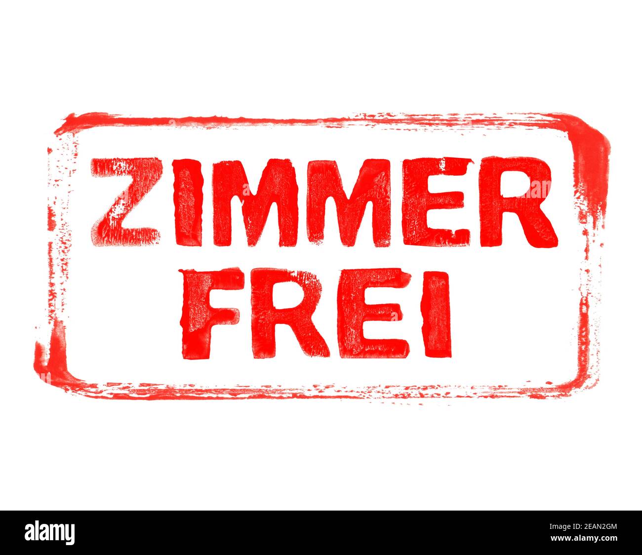 Red stencil frame with grunge text in german language Room Available