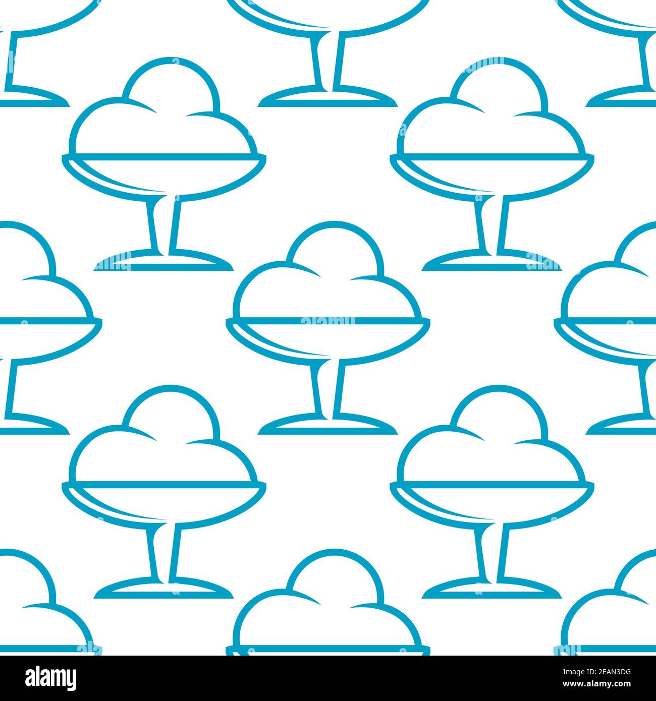 Ice cream sundae seamless pattern with a simple outline motif in a stemmed cocktail glass in blue in square format suitable for wallpaper and fabric d Stock Vector