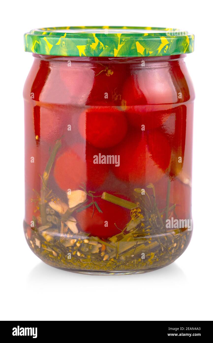 Canned tomatoes in glass jar isolated on white background Stock Photo Alamy