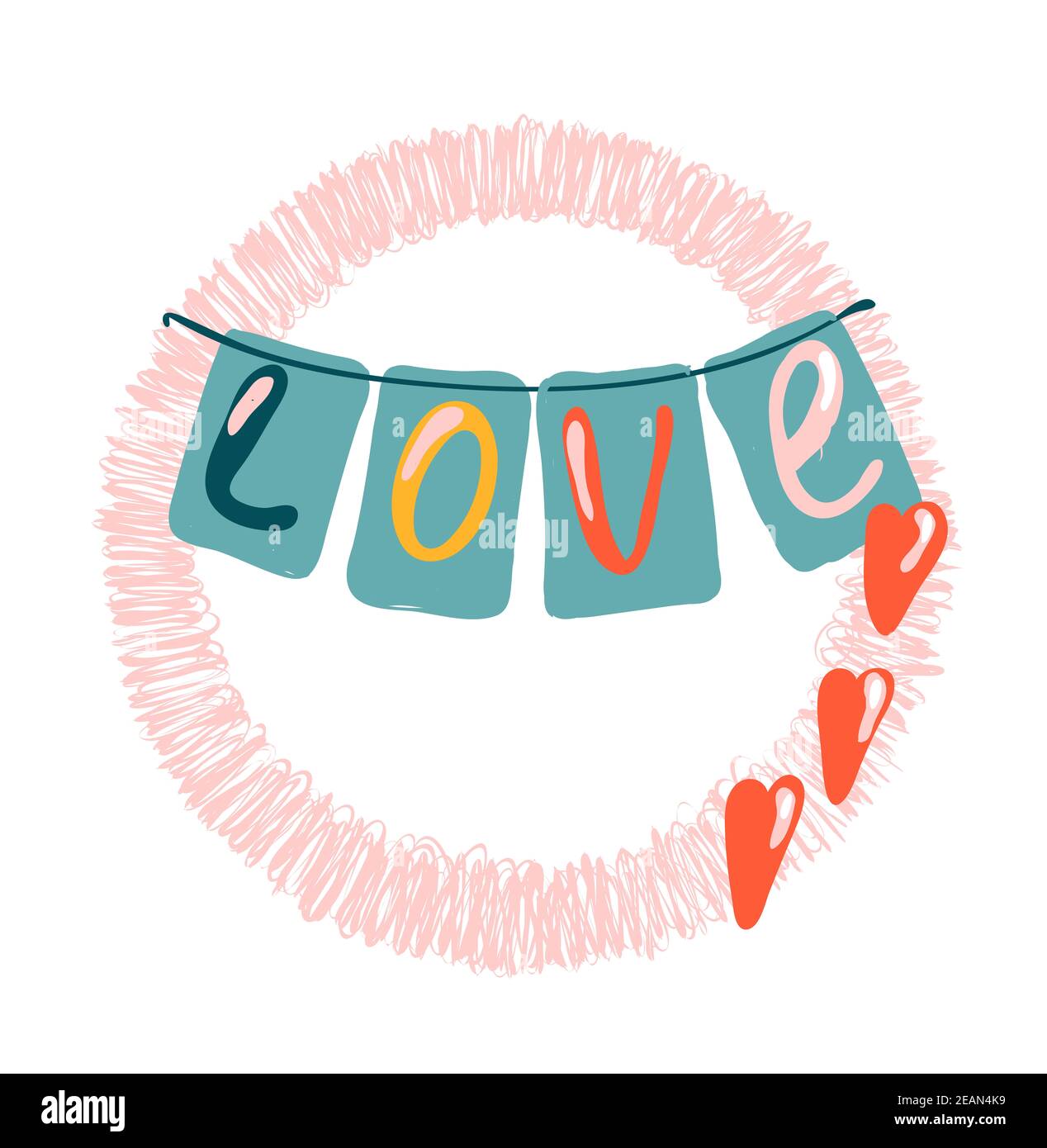 Word love in paper art style. Vector template. Isolated vector icon. Vector background. Decorative symbol. Beautiful color. Greeting card template. Stock Photo