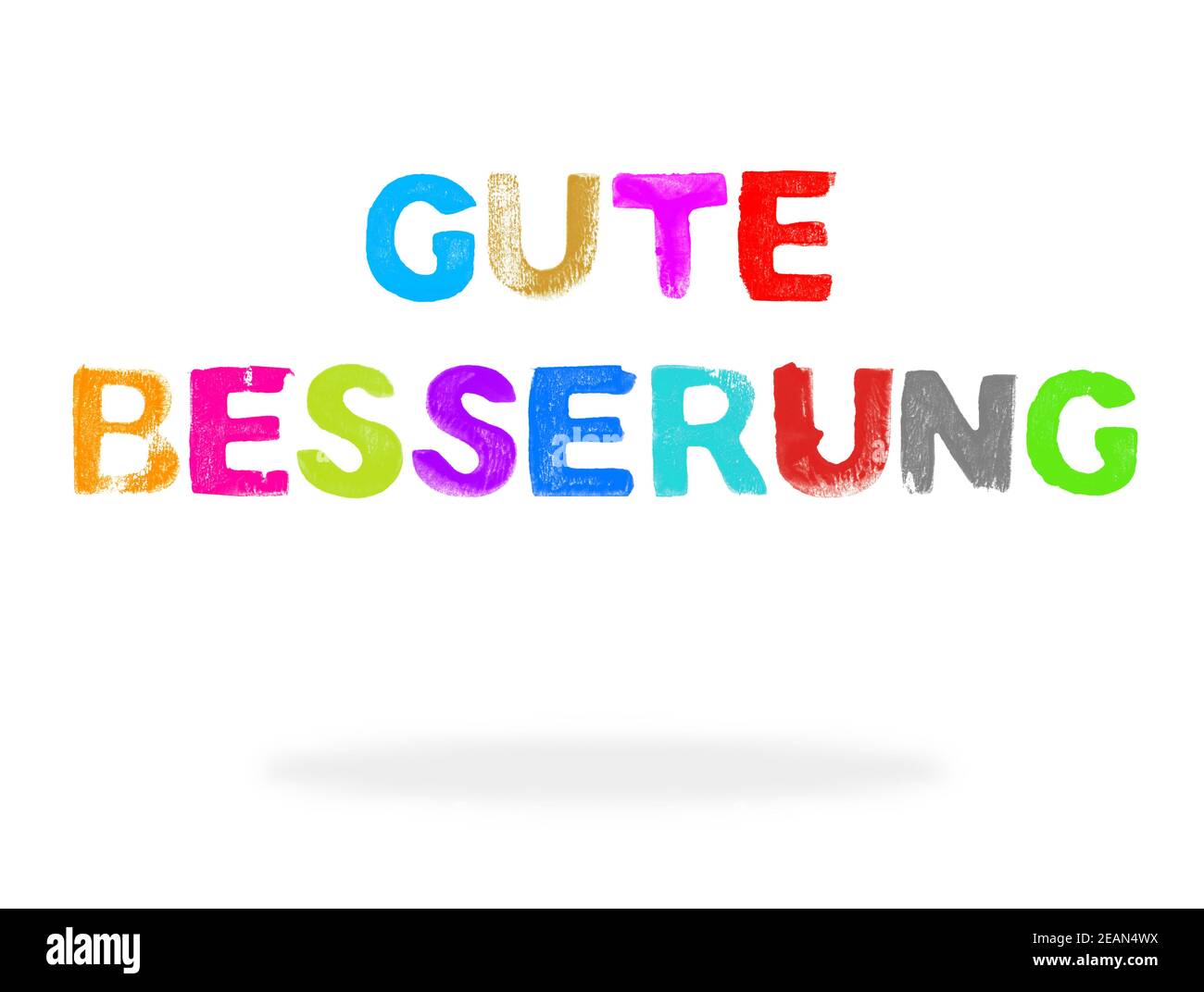 Colorful stencil text with shadow: Get well soon in german language Stock Photo